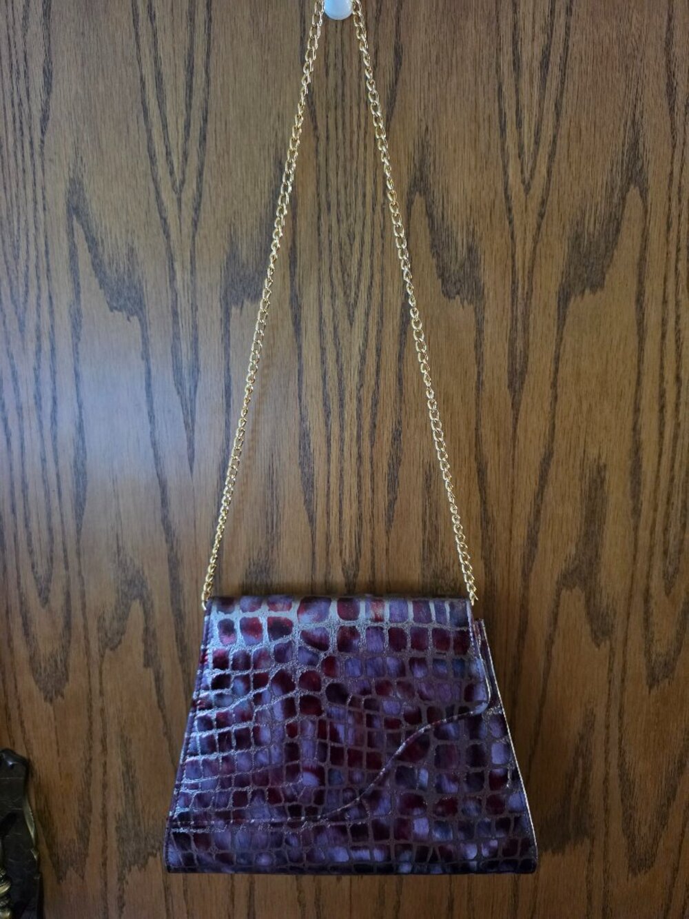 Bellini Iridescent Burgundy, Purple, & RedCrocodile Embossed Leather Bag/Clutch